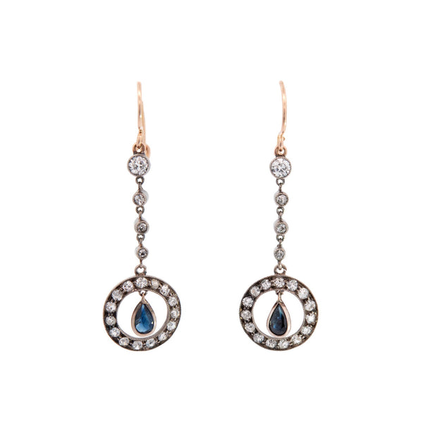 Victorian 14k/Sterling Sapphire & Diamond Dangle Earrings