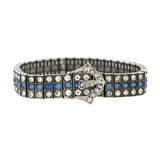Art Deco Sterling White + Blue Paste Crystal Belt Buckle Motif Line Bracelet