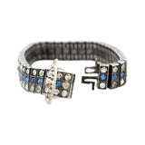 Art Deco Sterling White + Blue Paste Crystal Belt Buckle Motif Line Bracelet