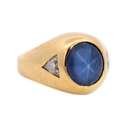 Vintage 18k GIA Certified No Heat Ceylon Star Sapphire and Diamond Flush Mount Ring