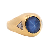 Vintage 18k Gold GIA Certified No Heat Ceylon Star Sapphire + Diamond Gypsy Ring