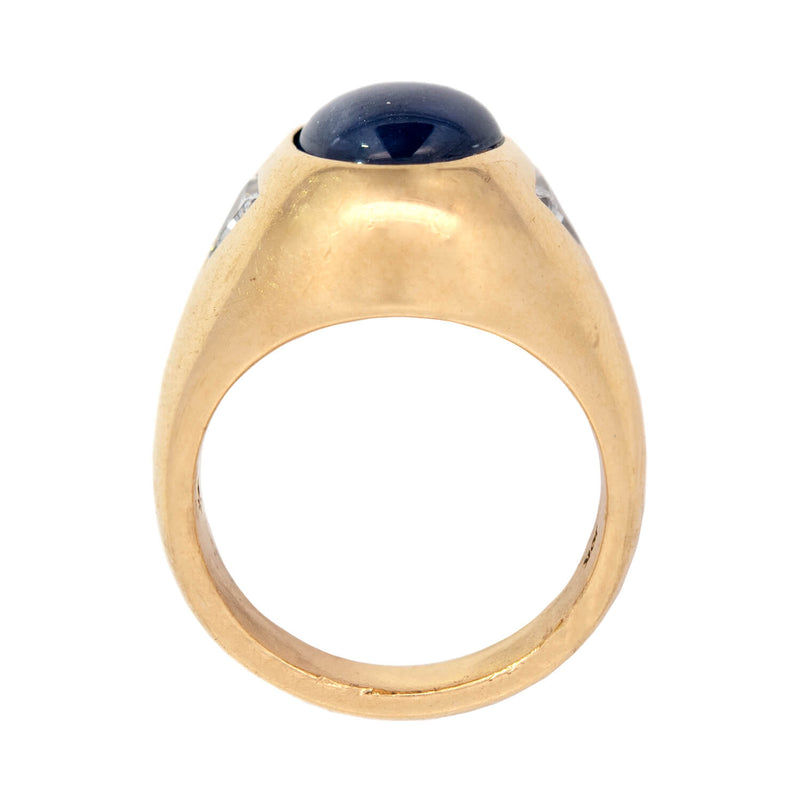 Vintage 18k Gold GIA Certified No Heat Ceylon Star Sapphire + Diamond Gypsy Ring
