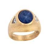 Vintage 18k Gold GIA Certified No Heat Ceylon Star Sapphire + Diamond Gypsy Ring