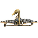 Victorian 15kt/Sterling Sapphire + Diamond Swan Pin