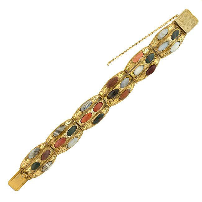 Victorian Silver Gilt Scottish Agate Link Bracelet