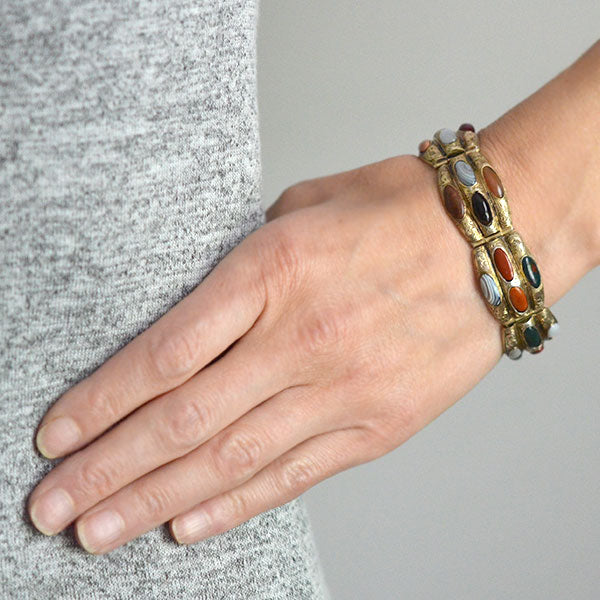 Victorian Silver Gilt Scottish Agate Link Bracelet