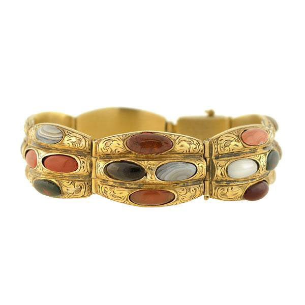 Victorian Silver Gilt Scottish Agate Link Bracelet