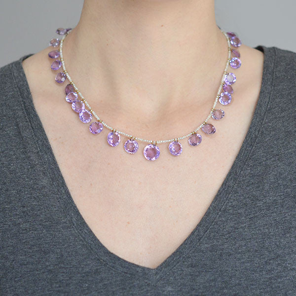 Late Victorian Seed Pearl & Amethyst Necklace