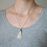 Art Deco 14kt Onyx & Seed Pearl Tassel Necklace