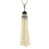 Art Deco 14kt Onyx & Seed Pearl Tassel Necklace