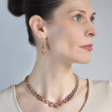Georgian Rare 18kt Foil-Back Pink Topaz Necklace + Earring Demi-Parure Set