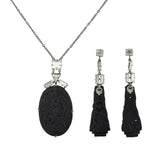 Art Deco Sterling Bakelite + Rhinestone Earring + Necklace Set