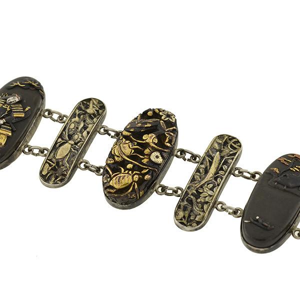 Victorian Silver Shakudo Mixed Metals Link Bracelet