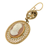 Victorian 14kt Shell Cameo & Seed Pearl Wirework Earrings
