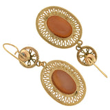 Victorian 14kt Shell Cameo & Seed Pearl Wirework Earrings