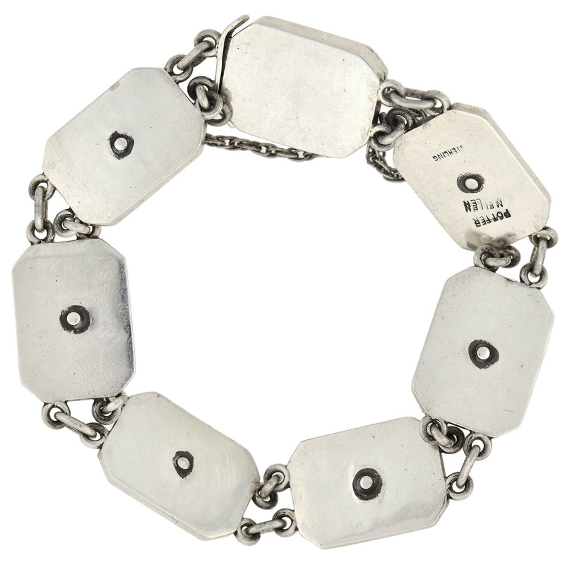 POTTER & MELLEN Art Deco Sterling Silver Onyx + Moonstone Link Bracelet