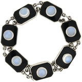 POTTER & MELLEN Art Deco Sterling Silver Onyx + Moonstone Link Bracelet