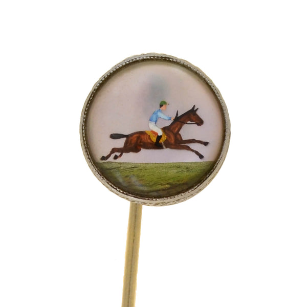 BIRKS Art Deco Platinum/18kt Reverse Carved Crystal Equestrian Stick Pin