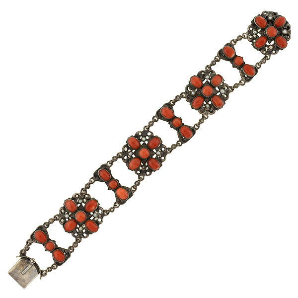 Arts & Crafts Austro-Hungarian Sterling & Oxblood Coral Bracelet