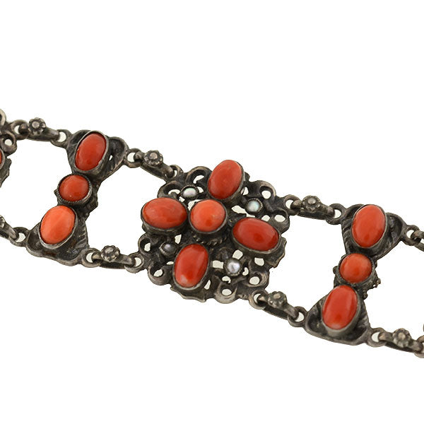 Arts & Crafts Austro-Hungarian Sterling & Oxblood Coral Bracelet