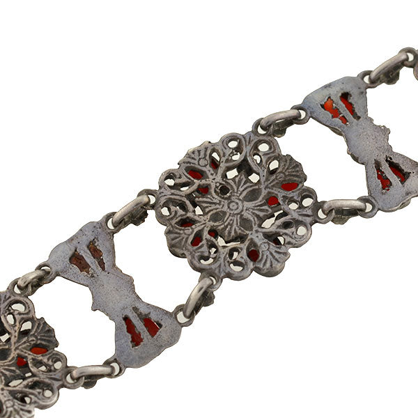Arts & Crafts Austro-Hungarian Sterling & Oxblood Coral Bracelet