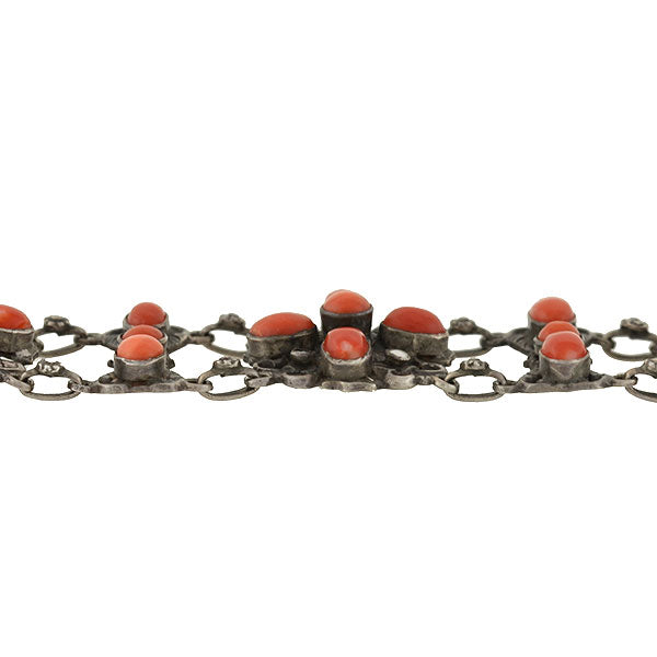 Arts & Crafts Austro-Hungarian Sterling & Oxblood Coral Bracelet