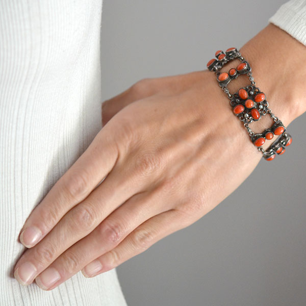 Arts & Crafts Austro-Hungarian Sterling & Oxblood Coral Bracelet