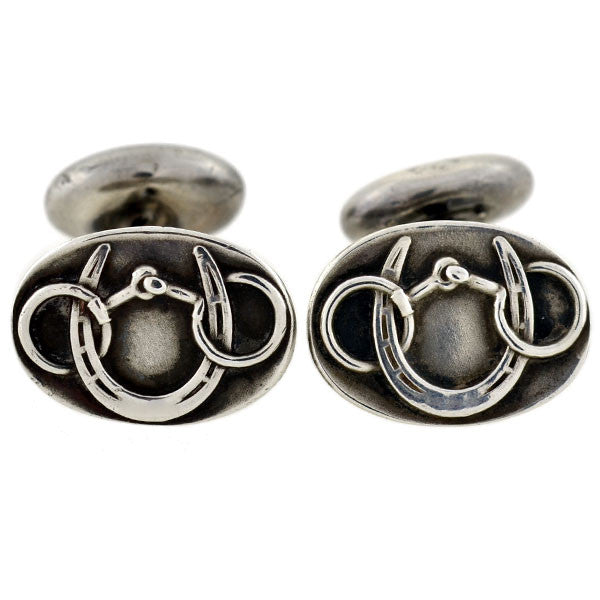 Late Victorian Sterling Horseshoe & Horse Bit Motif Cufflinks