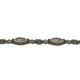 Victorian Silver Pietra Dura Floral Filigree Link Bracelet