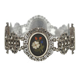 Victorian Silver Pietra Dura Floral Filigree Link Bracelet