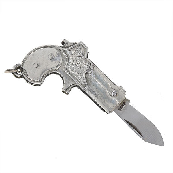 Victorian Silver Plated Pistol Pocketknife Fob