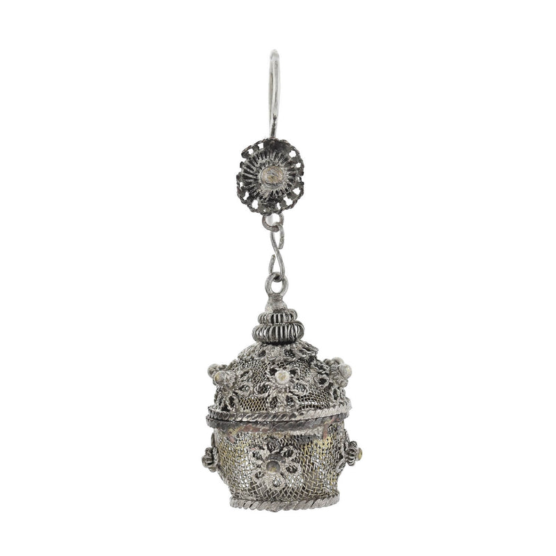 Art Deco Chinese Silver Plated Vinaigrette Basket Earrings