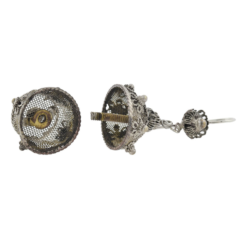 Art Deco Chinese Silver Plated Vinaigrette Basket Earrings