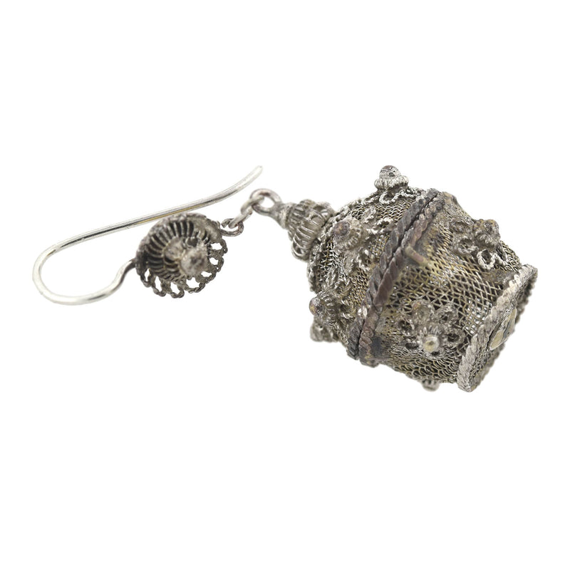 Art Deco Chinese Silver Plated Vinaigrette Basket Earrings