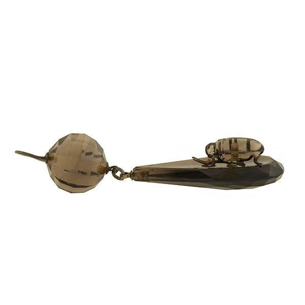 Victorian Sterling Smoky Topaz Beetle Earrings
