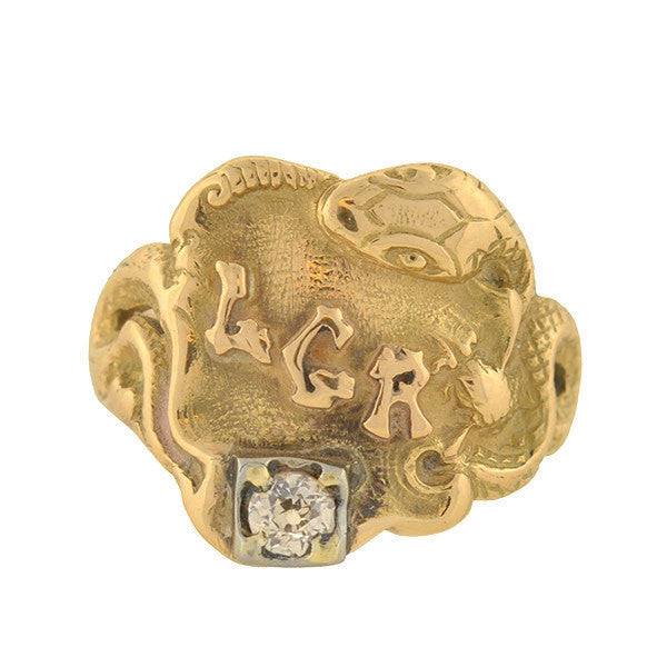 Late Victorian 14kt & Diamond Cigar Band Snake Ring