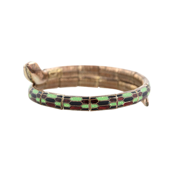 Art Deco Gold Filled Enameled Flexible Wrap-Around Snake Bracelet