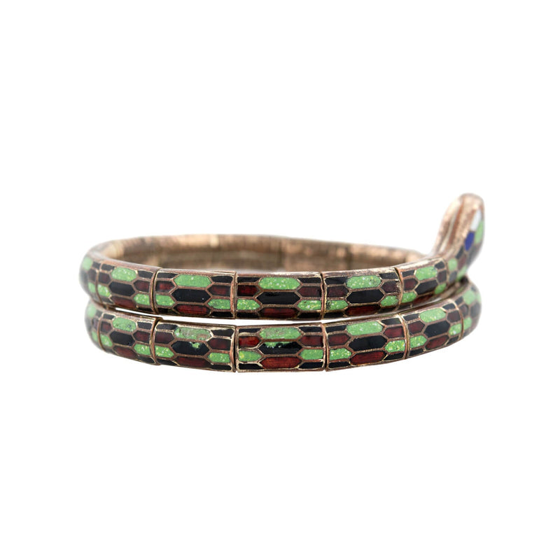 Art Deco Gold Filled Enameled Flexible Wrap-Around Snake Bracelet