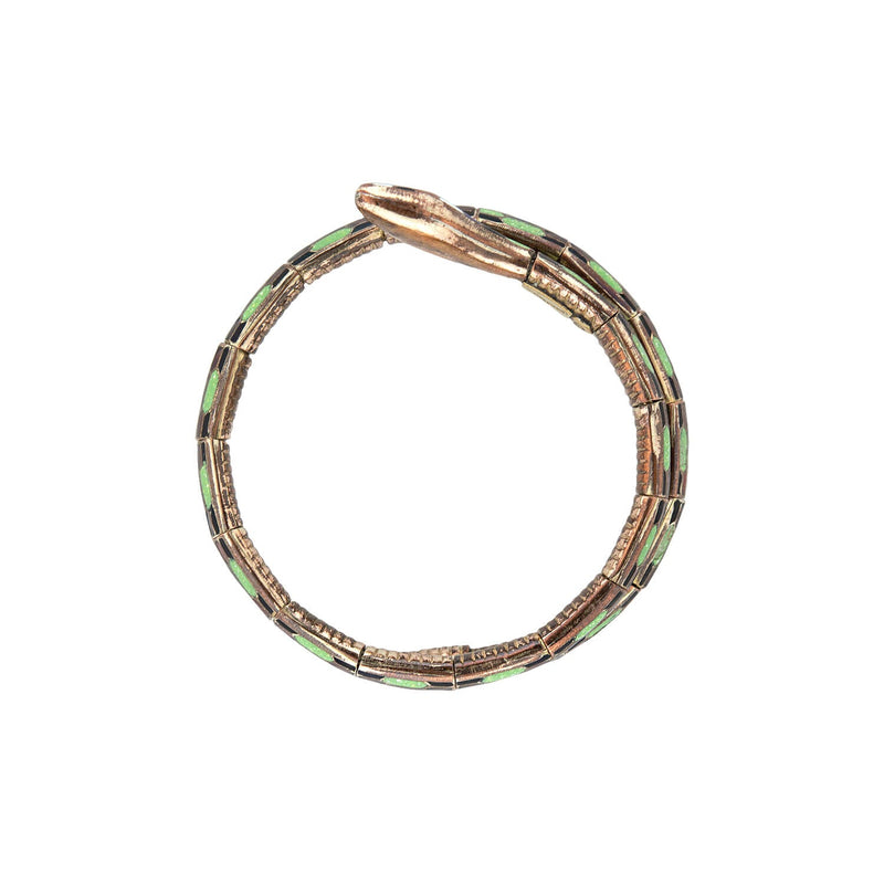Art Deco Gold Filled Enameled Flexible Wrap-Around Snake Bracelet