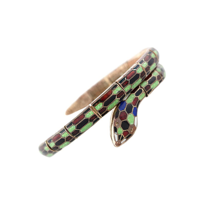 Art Deco Gold Filled Enameled Flexible Wrap-Around Snake Bracelet