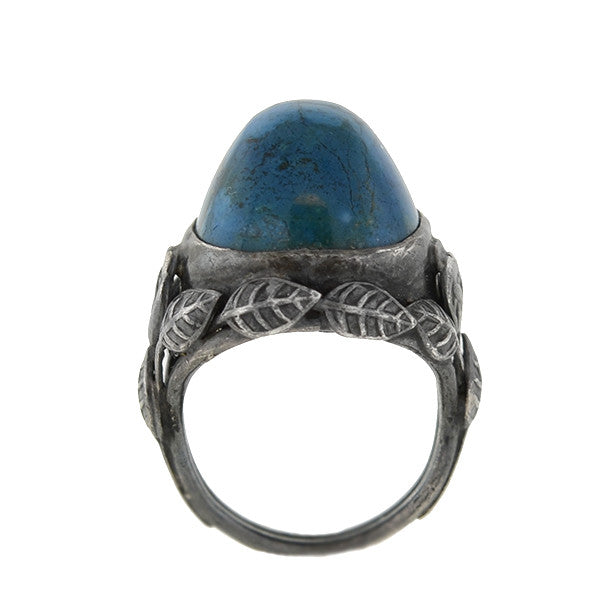 Arts & Crafts Silver Sodalite Stone & Leaf Ring