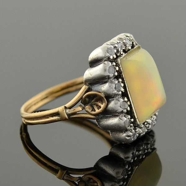 Victorian 18kt Sterling Opal & Rose Cut Diamond Ring