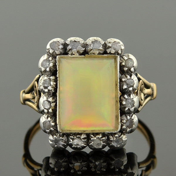 Victorian 18kt Sterling Opal & Rose Cut Diamond Ring