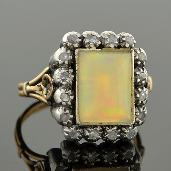 Victorian 18kt Sterling Opal & Rose Cut Diamond Ring