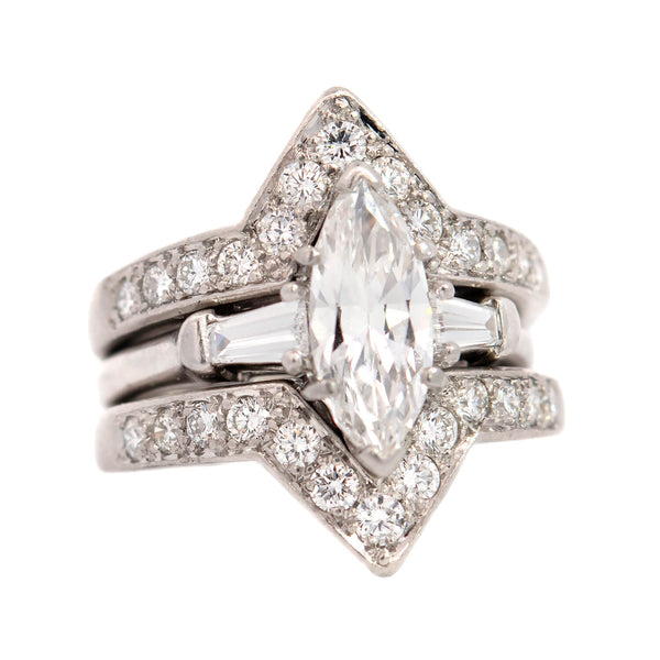 OSCAR HEYMAN Vintage Platinum Marquise Diamond Engagement Suite 1.00ct
