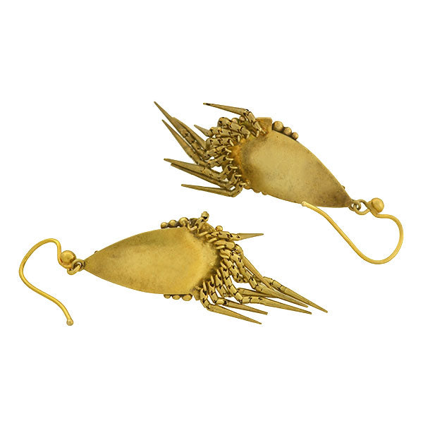 Victorian 15kt Pearl Enameled Starburst Foxtail Fringe Earrings