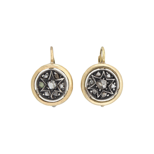 Edwardian 14kt/Sterling Rose Cut Diamond Star Motif Earrings