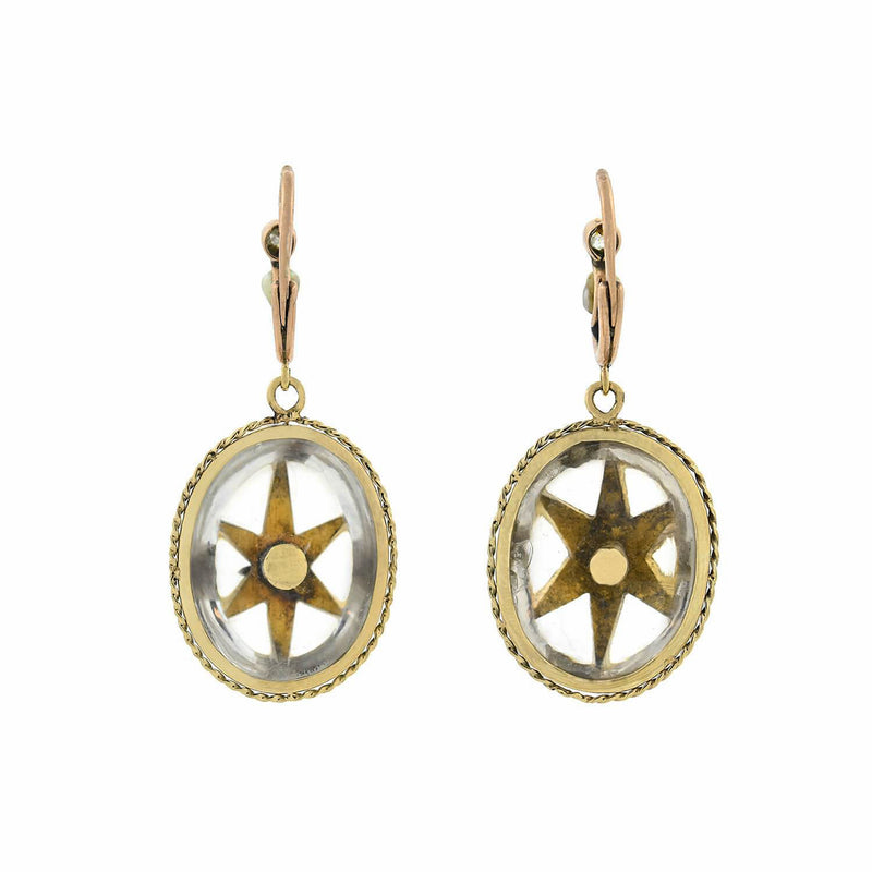 Victorian 15kt Rock Crystal, Diamond + Pearl Star Motif Earrings