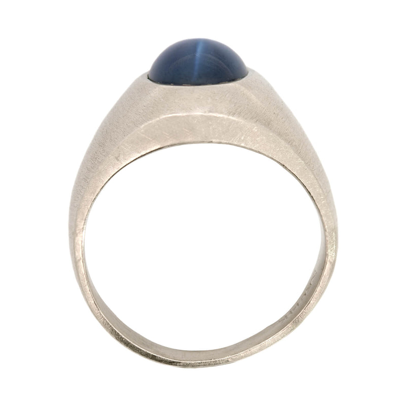 Retro Florentine 14k White Gold Star Sapphire Gypsy Ring