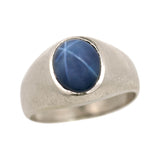 Retro Florentine 14k White Gold Star Sapphire Gypsy Ring